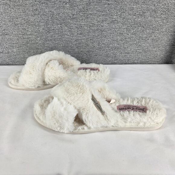 JUICY COUTURE WOMEN'S WHITE FAUX FUR JC-HELINA-2 FLAT SLIPPERS SIZE US 11 - Picture 2 of 10